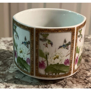 Toyo Ming Lotus Japan‎ Porcelain Floral Bird Tea Cup Bowl 2.5"x 3" Vintage VGUC